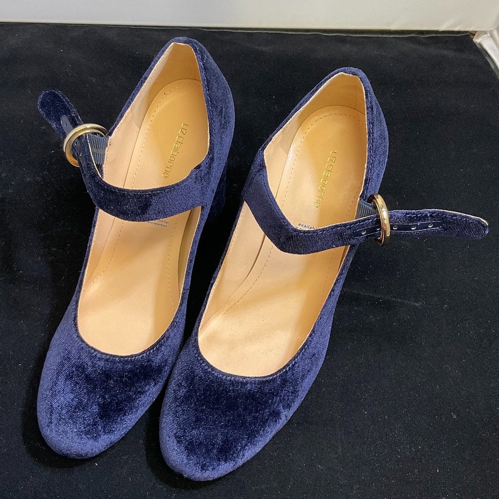 Cute Velour Dark Blue Velvet Like High Heels Platforms #21-0153-59